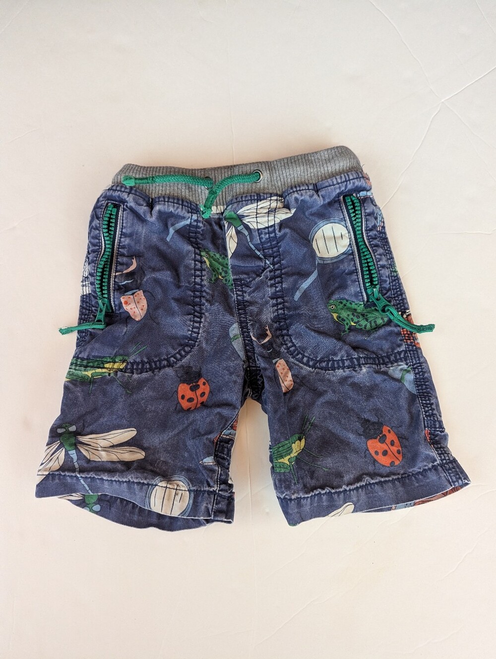 Mini Boden Bermuda Boys 3Y Cargo Shorts Blue Insects Bugs